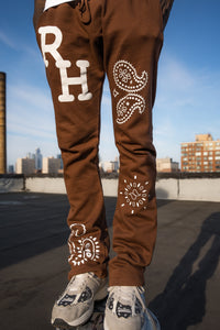 Paisley Flare Sweatpants - Brown