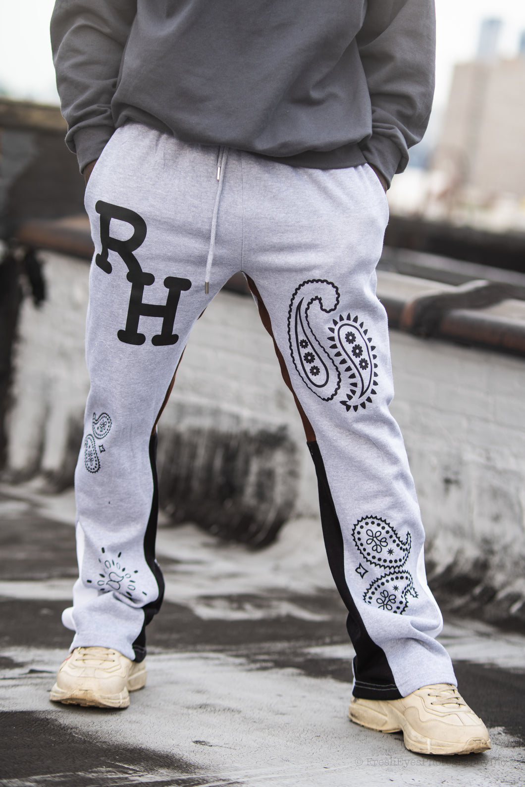 Paisley Flare Sweatpants - Grey