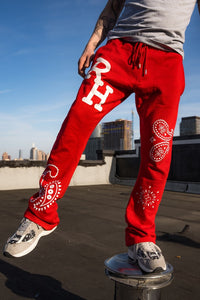 Paisley Flare Sweatpants - Red