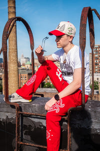 Paisley Flare Sweatpants - Red