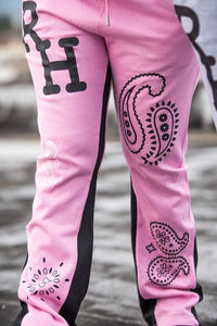 Paisley Flare Sweatpants - Pink